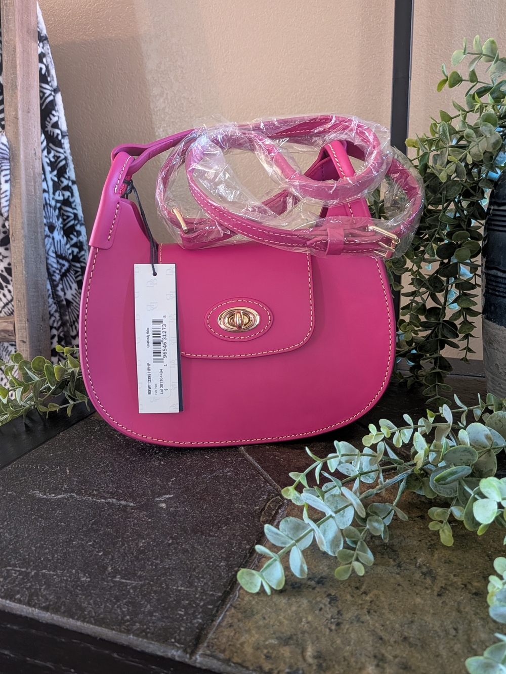 NWT! Dooney & Bourke Smooth Leather Crossbody Hobo in HOT PINK